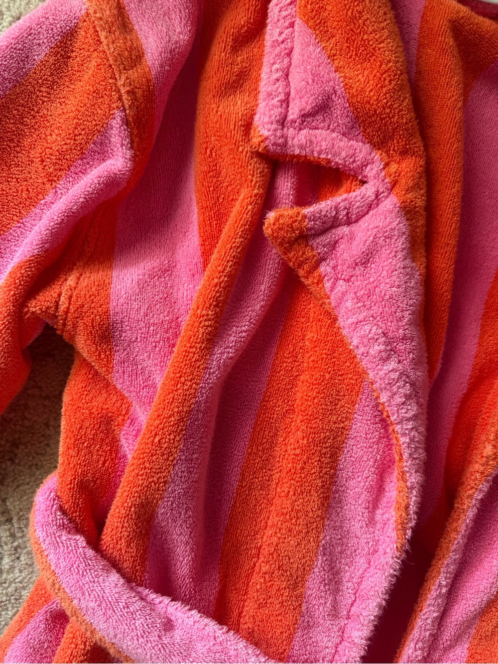 Hommey Striped Pink & Orange Plush Bathrobe - Picture 7 of 10